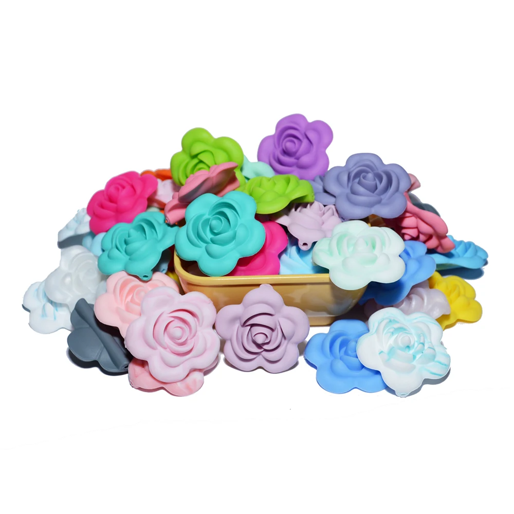 

10Pcs Silicone Rose Beads BPA Baby Teething Beads Flower Shape Baby Teethers For Baby Teething Necklace Making