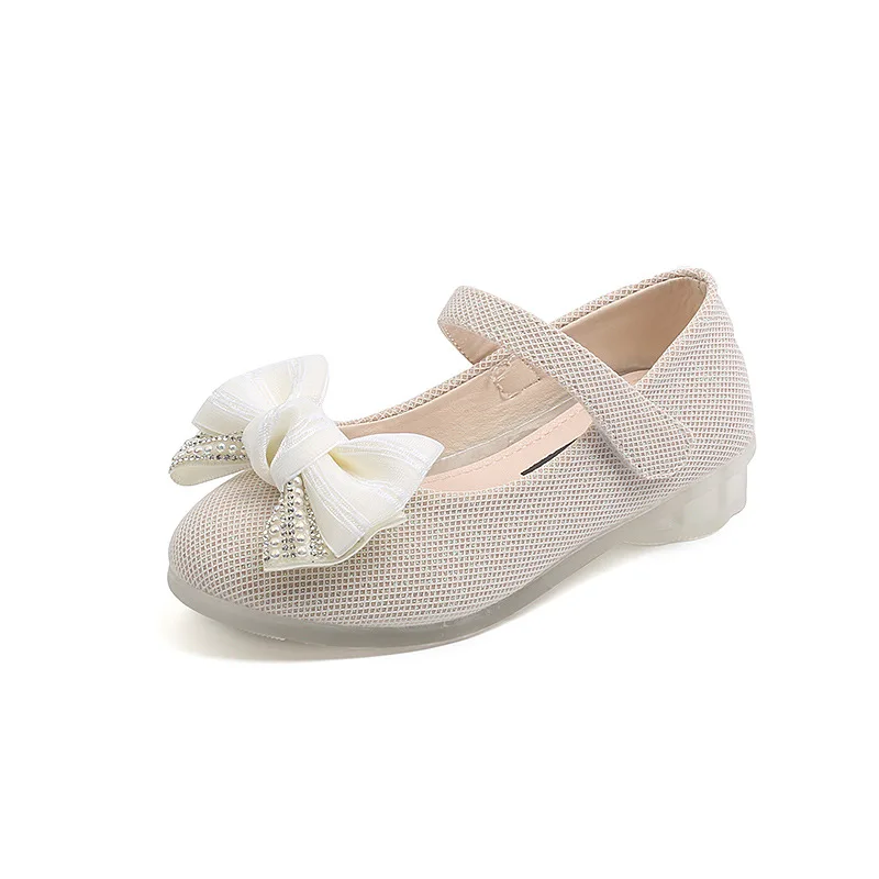Girl Fashion Bright Diamond Bow Leather Shoes Children High Heels Princess Shoes Dance Shoes Sweet Hot casual Flats for Wedding 2022 summer new kid s shoes girls fashion roman shoes children s open toe princess shoes bow bright diamond sandals size 26 34