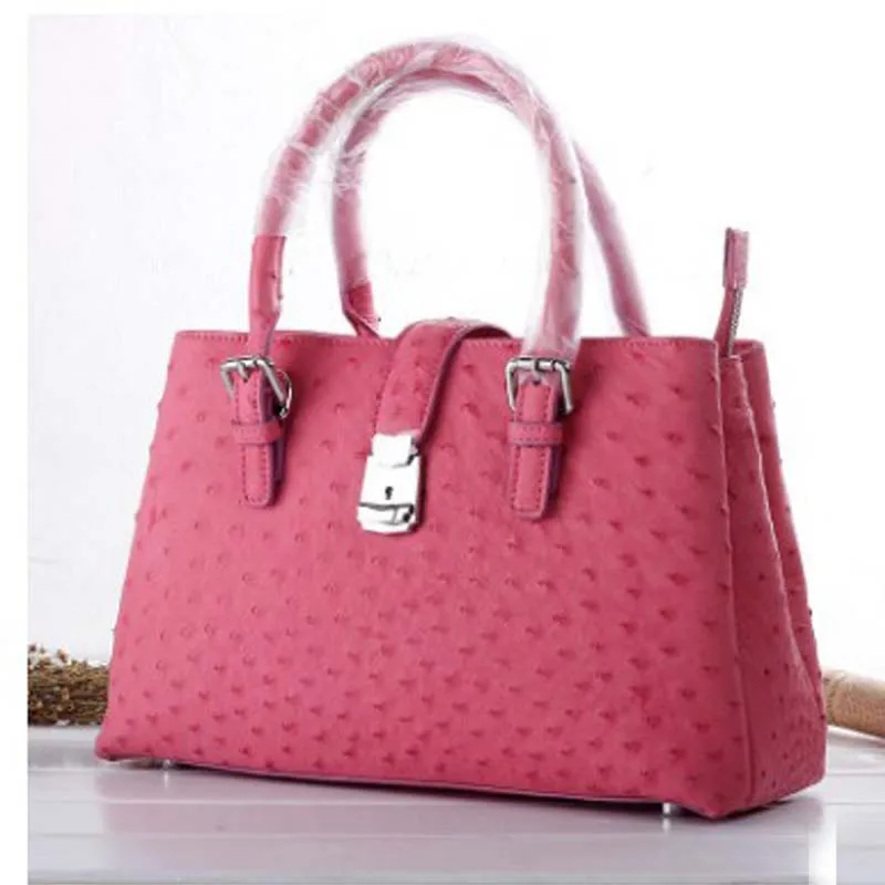 

ourui true Ostrich leather female handbag Genuine leather Rome package pink Women bag