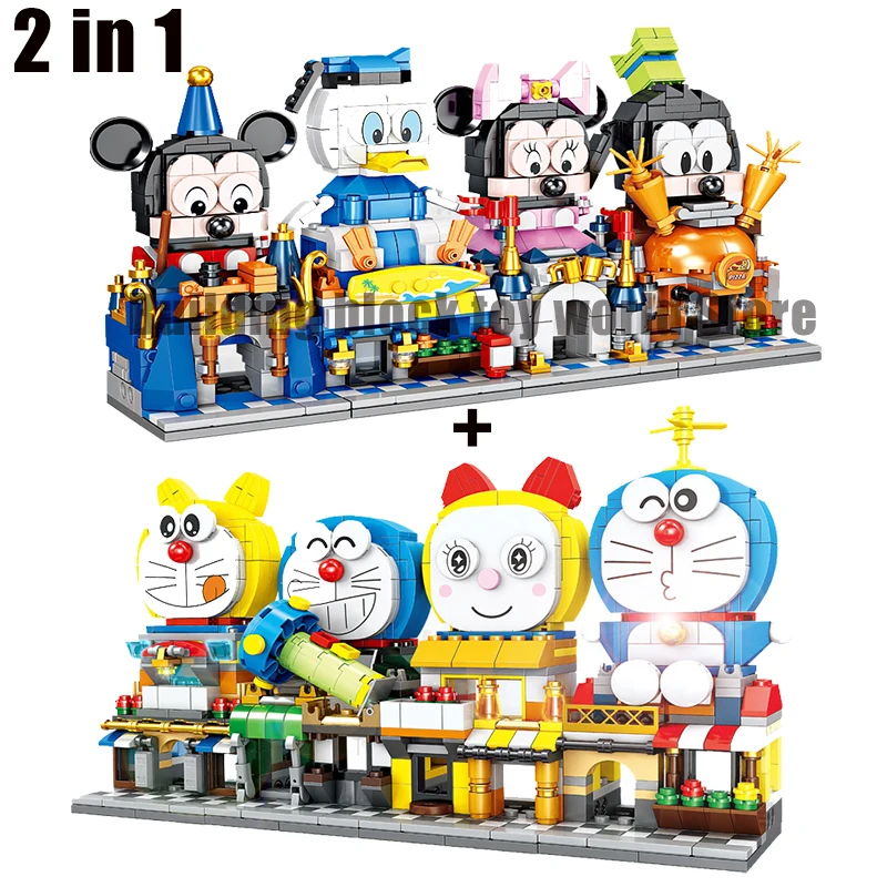 

2020 New Disney Cartoon Character Doraemon + Mickey Street View Castle Model Building Block Set Children's Toy Girl Gift