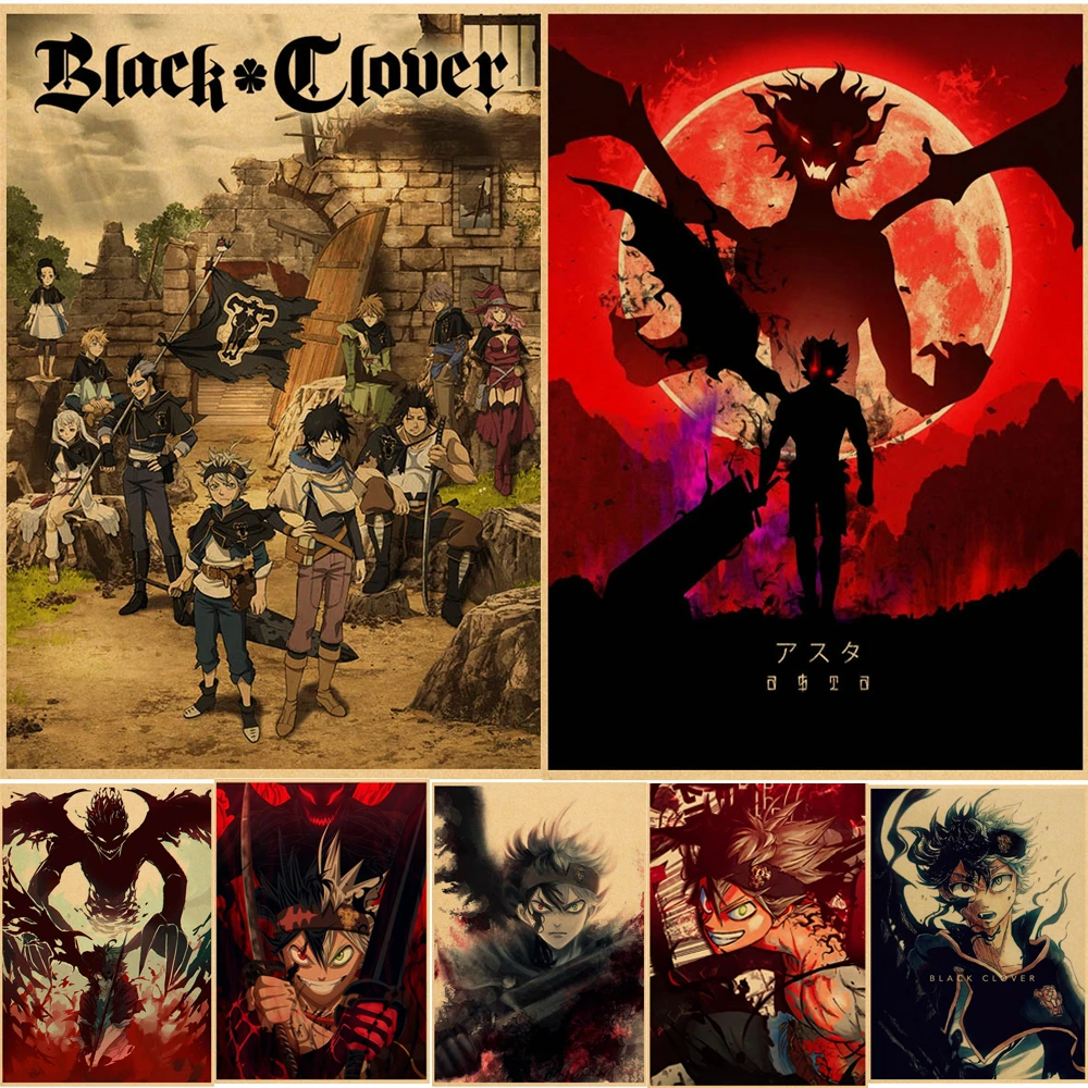 japanese anime black clover poster vintage cartoon kraft paper high quality home room art print wall sticker decoration painting painting calligraphy aliexpress