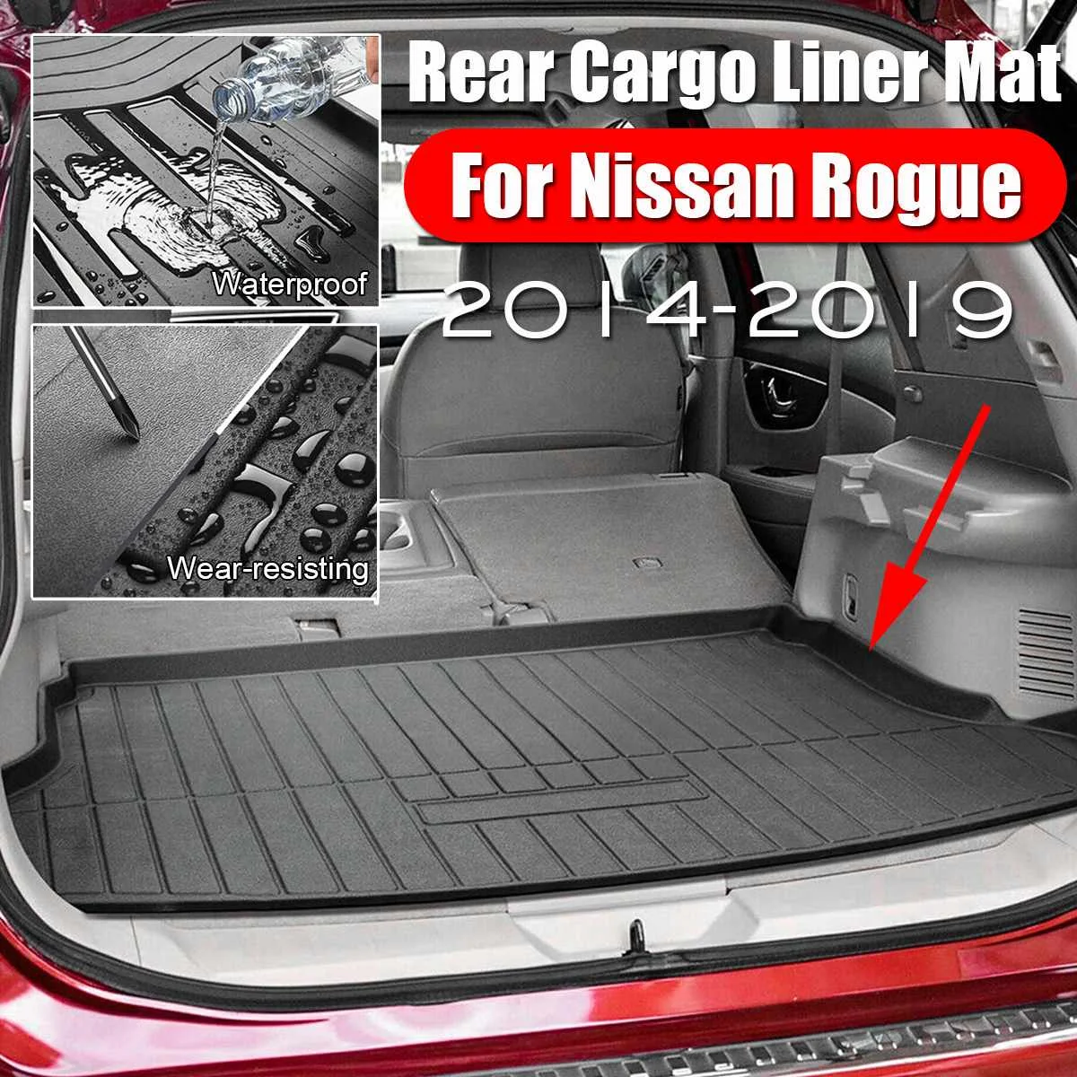 

NEW 1 PCS Black Rubber Rear Boot Liner Trunk Cargo Mat Tray Floor Carpet Mat All Weather For Nissan Rogue 2014-2019