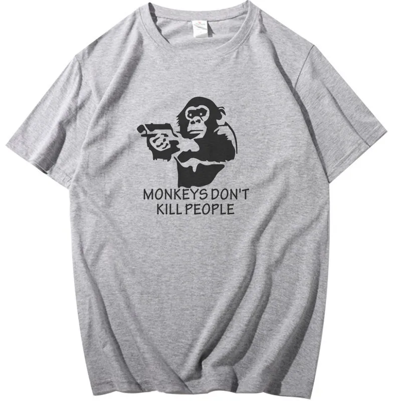 

Monkeys don't kill People T-Shirts Men Pure Cotton T Shirt Hacker Mask Monkeys Programmer Short Sleeve Male Tee Plus Size
