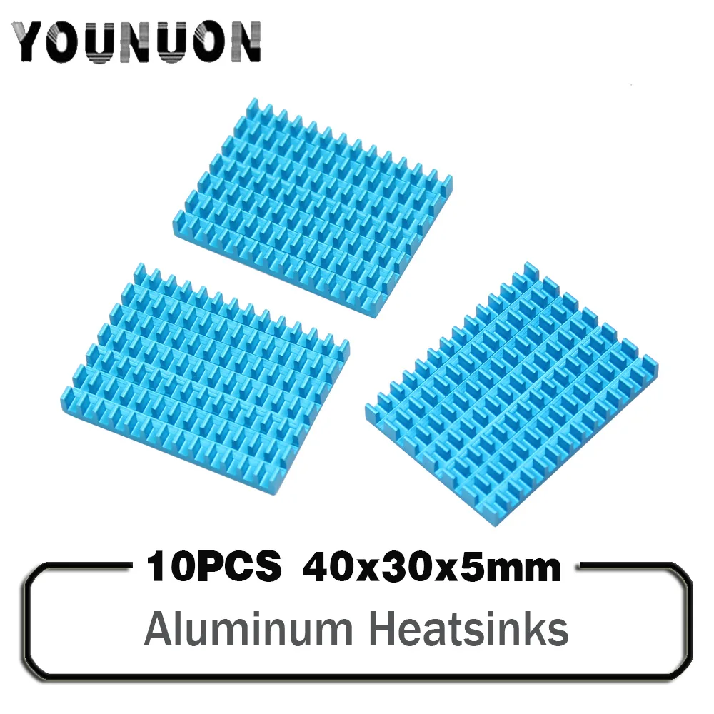 

10PCS YOUNUON 40x30x5mm Aluminum Heat Sink Blue Aluminum profile heat sink chip IC CPU Router memory PCB board Electronic cooler