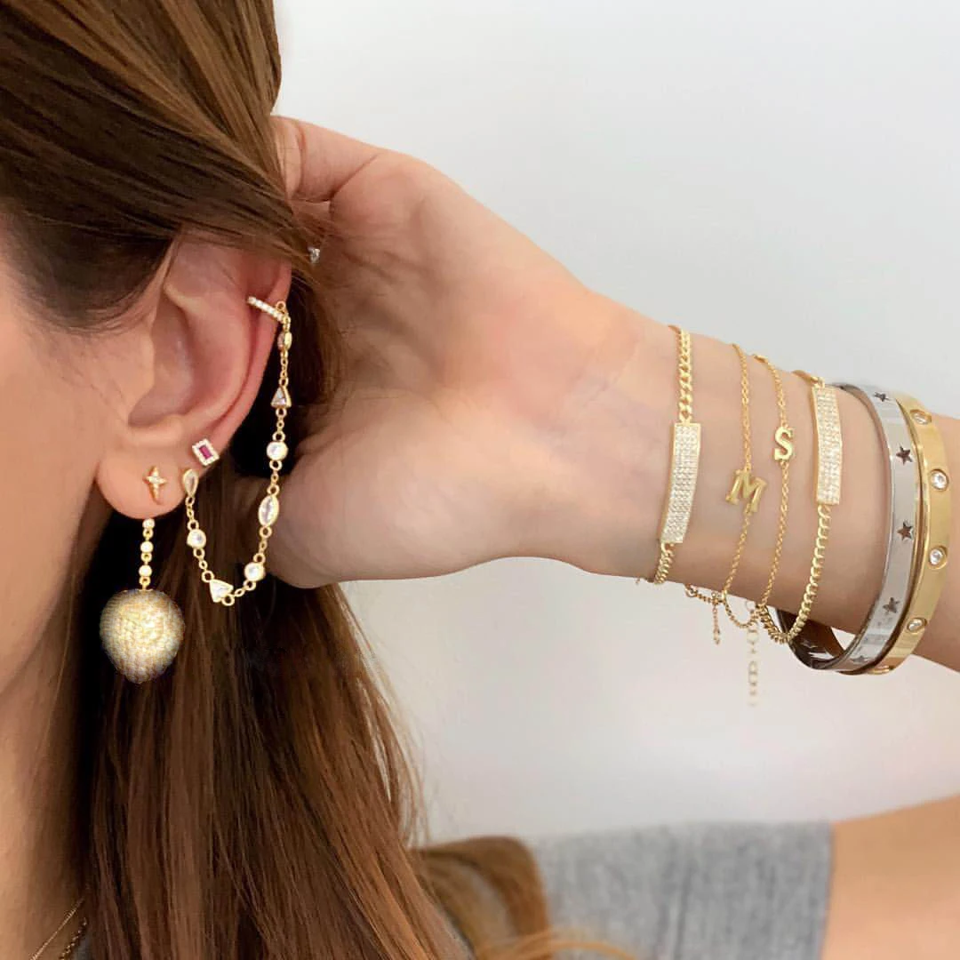 Ободок, cz звено, цепь, сверкающая, побрякушка, модное ювелирное изделие, Серебро 925 пробы, цельная длинная цепочка, для женщин, девушек, звено, цепочка, серьги