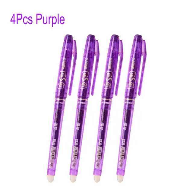 8Pcs/Set Erasable Gel Pen 0.7mm 0.5mm Bullet Tip Blue Black Red Ink Refill Rods 8 Color Writing Drawing Painting Washable Handle 4pcs Purple