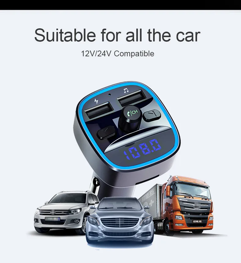Автомобильный комплект громкой связи беспроводной Bluetooth fm-передатчик lcd mp3-плеер 2 usb порта для зарядки устройств# Y3