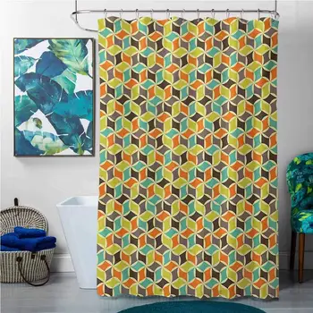 

Shower Curtains with Black Women Colorful,Retro Hipster Fashion Geometrical Abstract Shapes in Simple Tile,Multicolor,W69 x L72
