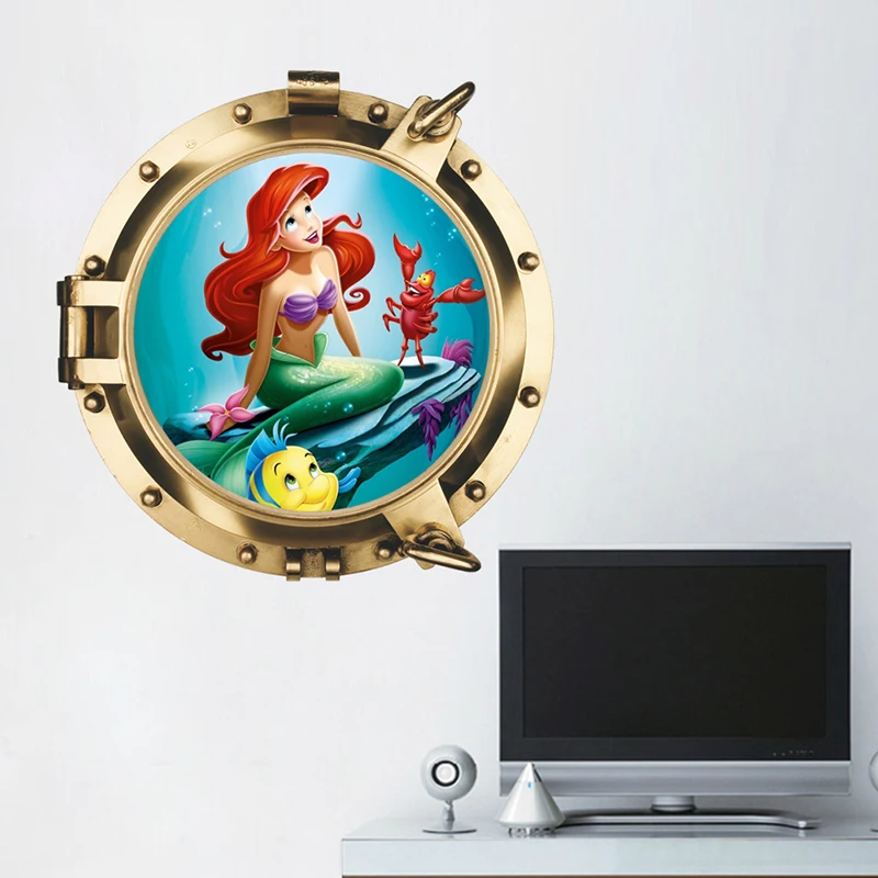 

Cartoon Mermaid Princess 3D Wall Stickers For Kids Room Nursery Room Decoration Home PVC Bathroom Window Decal Mural Art Poster