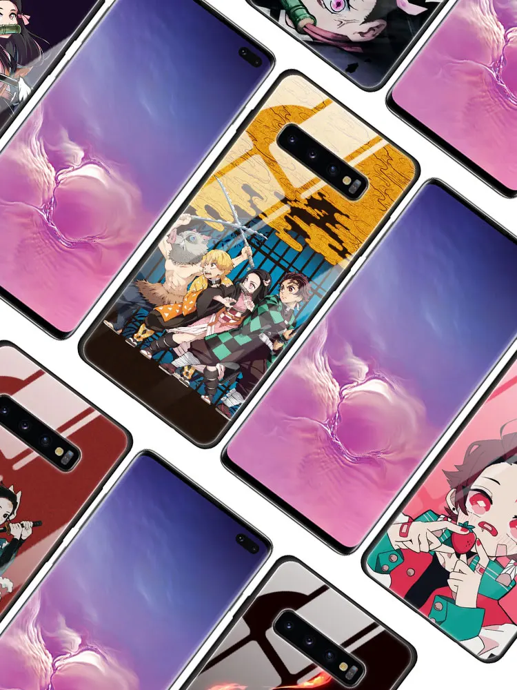 Аниме демон Slayer Kimetsu no Yaiba закаленное стекло чехол для samsung Galaxy S10 5G Note 9 A70 силиконовый край телефона оболочки