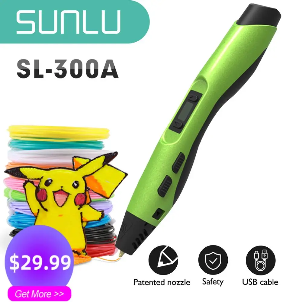 SUNLU 3d ручка для рисования включает 3 м PCL филамента печати с поддержкой PLA/ABS в
