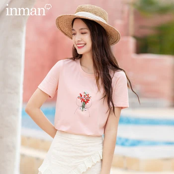 

INMAN 2020 Summer New Arrival Round Collar Carton Embroidery All Matched Young Look Style T-Shirt