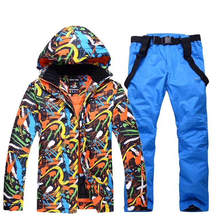 Colorful Men's Ski Suit Men's Winter Outdoor Veneer Waterproof Warm Thick Breathable Sports Suit Skiing Jacket And Pants 2pcs
