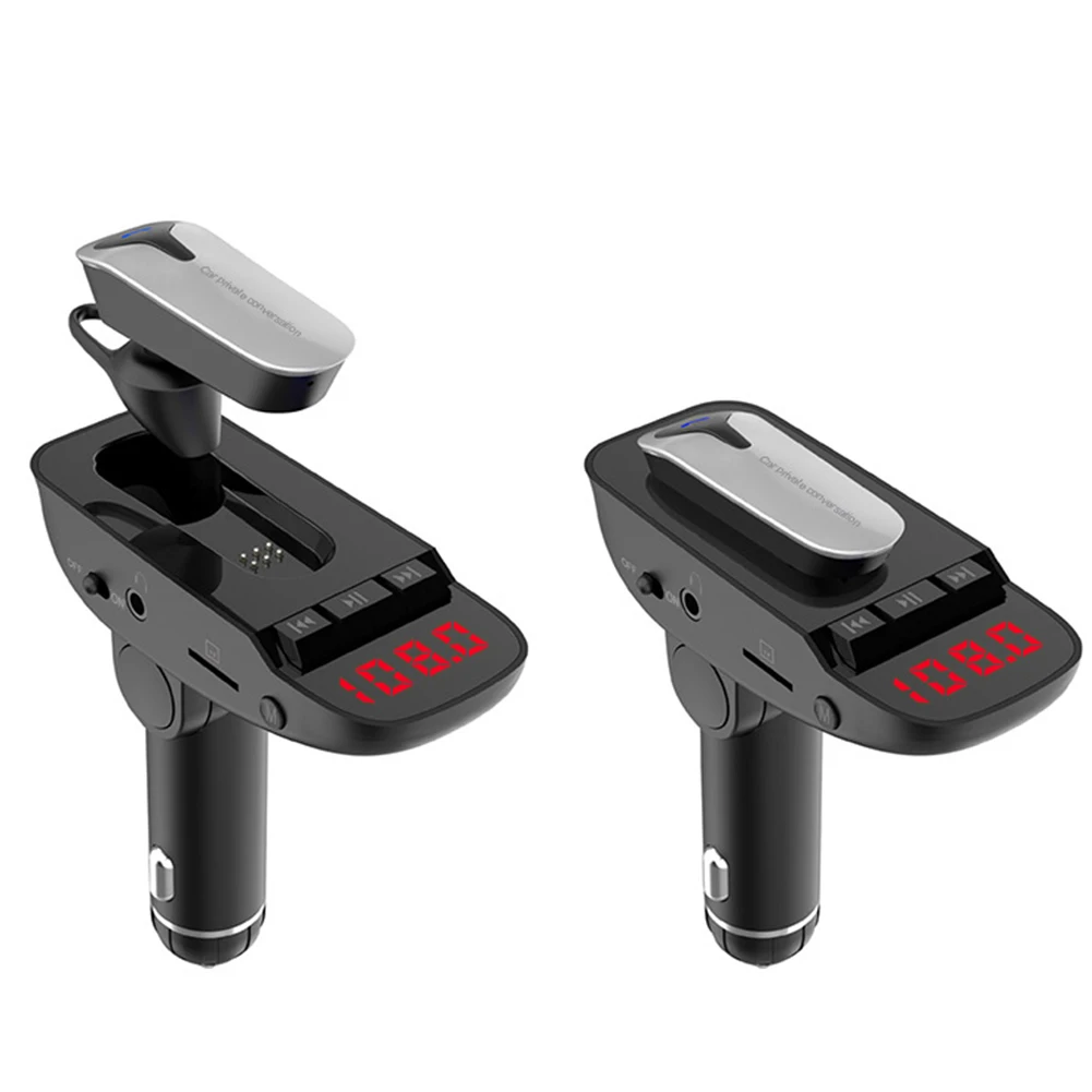 Dual USB For Car One-click Answering For Safe Driving Hands-free Quick Charging MP3 Mobile Phone Charger Wireless Headset ER9