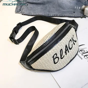 

Lady Straw Braid Fanny Pack Bag Travel Weave Knitted Women Shoulder Beach Belt Pouch Waist Chest Bags