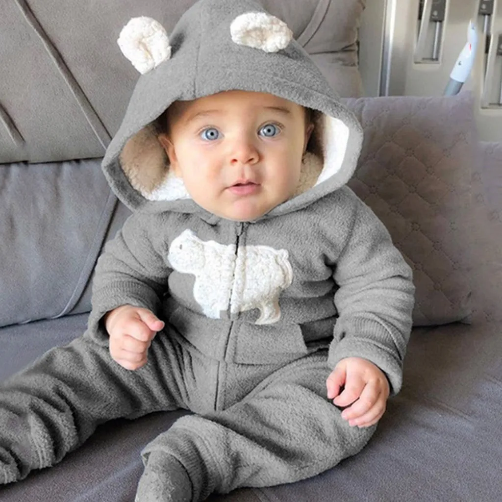 

Baby Jumpsuit New Born Baby Clothes Baby Boy Winter Fleece Jumpsuit Ear Hooded Romper Warm Coat Outwear Kombinezon Dziecko