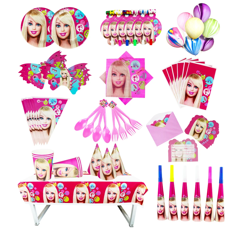 High Quality Barbie Design Girls Birthday Party Cups Plates Tablecloth Bag Flags Baby Shower Paper Disposable Tableware Supplies | Дом и сад