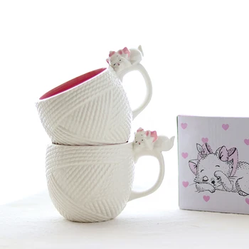 

Creative Ceramic mug porcelain teapot with filter tea cup cute 3d embossed wool texture Mary cat style mug coffee cup and kettle