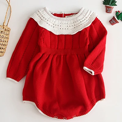 От 0 до 3 лет вязаная одежда для малышей Рождественский новогодний комбинезон для девочки Комбинезон хлопковый комбинезон для новорожденных девочек одежда для маленьких мальчиков и девочек - Цвет: B91H27 Red