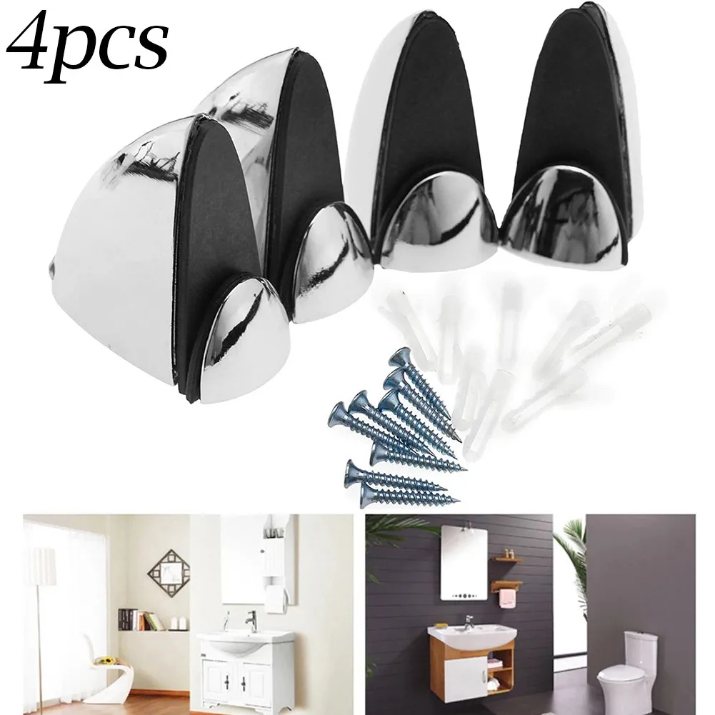 

4Pcs Polished Chrome Glass Shelf Support Clamp Brackets Bathroom For Shelves Bathroom Kitchen Glass Clamps Clip Rubber Pads