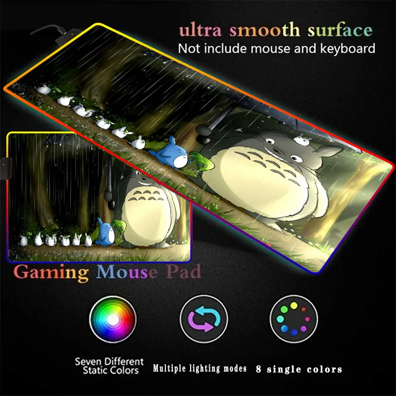 

My Neighbor Totoro Animation Mouse Pad LED Luminous Color RGB Gaming Gamer Accessories Mouse Mat Keyboard Desk Mat 30X60/40X90CM