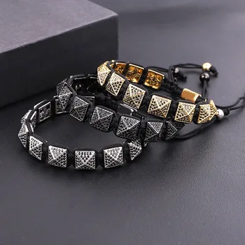 Men Bracelet Luxury CZ Pave Pyramid Shape Charm Braided Macrame Bracelet Men Jewelry Male Bracelet Gift