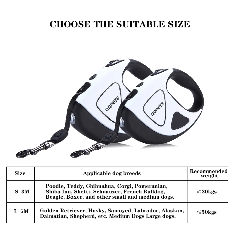 Поводок для собак, нейлоновый автоматический выдвижной Тяговый канат с светодиодный фонариком для небольших крупных домашних животных, немецкая овчарка мопс