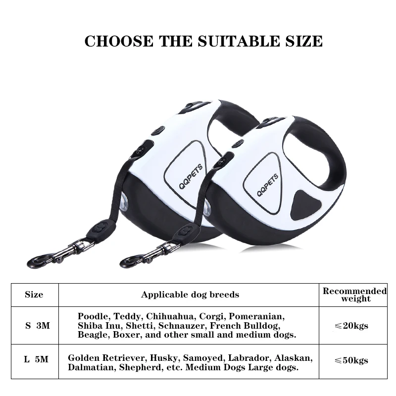 Best Dog leash harness nylon automatic retractable traction rope with LED flashlight for small large pet supplies german shepherd pug