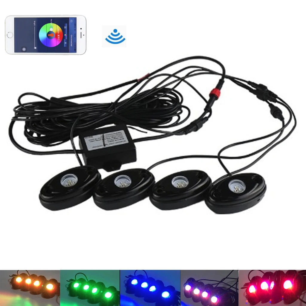 Автомобильный RGB светодиодный свет Rock комплекты Bluetooth с программным управлением лампа с 4 стручками для грузовиков, джипов, SUV, ATV-Off Road, Ползания, скалолазания