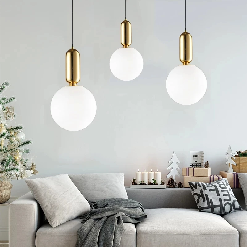 Modern Nordic Glass Ball Pendant Lights Gold/white/black Hanging Lamps Led Lamp for Living Room Bedroom Restaurant Light Fixture | Лампы и