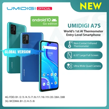 Перейти на Алиэкспресс и купить Предпродажа UMIDIGI A7S 6,53 дюйм20:9 большой полный экран 32 Гб 4150 мАч Тройная камера Сотовый телефон инфракрасный датчик температуры Тип C