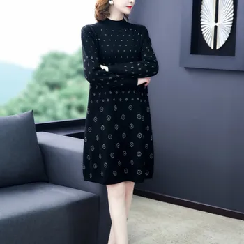 

Korea Style Printing Style Printing Mini Dress Women Autumn Stand Collar Long Sleeve Vintage Dress Female Party Dress Vestidos