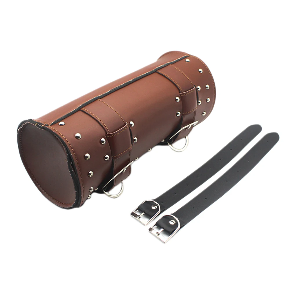 Motorcycle Tool Bag Fork Saddlebags, PU Leather Cargo Storage Organizer Side Mount Saddle Panniers for Harley Sportster , Brown