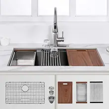32 Inch Undermount Kitchen Sink Single Bowl Stainless Steel Kitchen Sink 18 Gauge Workstation  Handmade All in One Kitchen Sink
