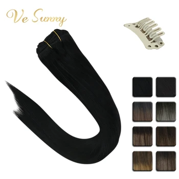 

VeSunny Double Weft Clip in Hair Extensions Real Human Hair 7pcs 120gr Clip Hair Balayage Ombre Highlighted Color Black Root