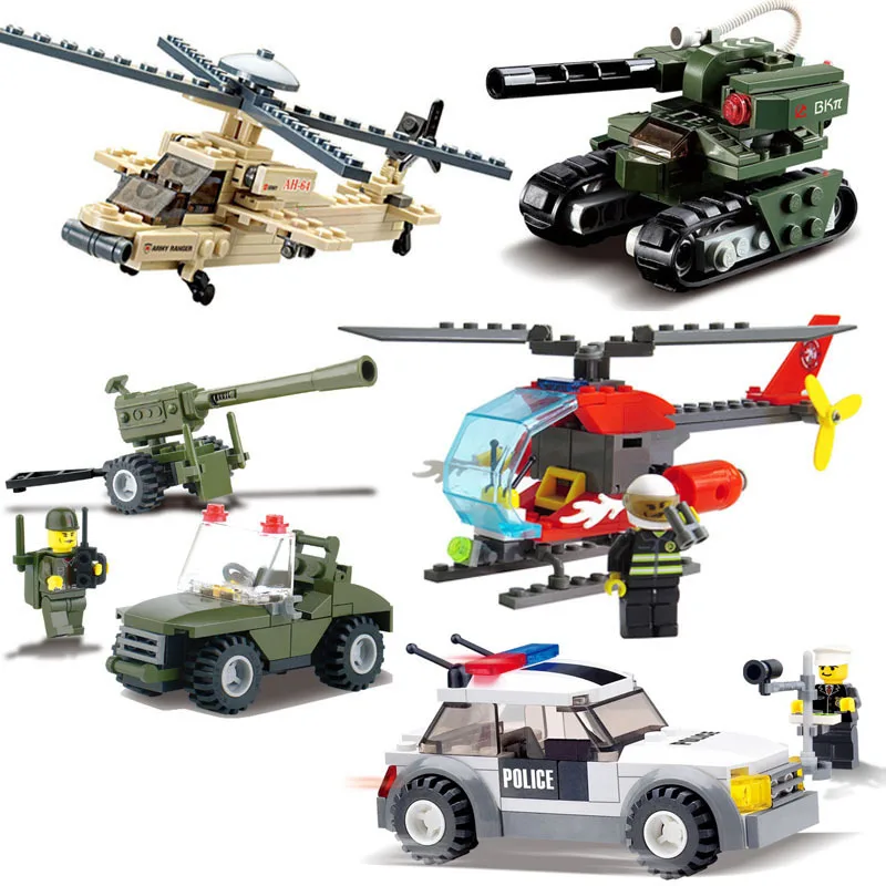 

Hot Sale City Police Fire Car Tank Helicopter Model Figures Set Building Block City Bricks Assembling Toy for Children Kids Gift