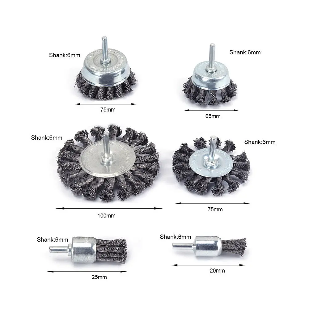 6xtwisted завязанная проволока щетка круглое колесо набор токарных инструментов хвостовик 6 мм