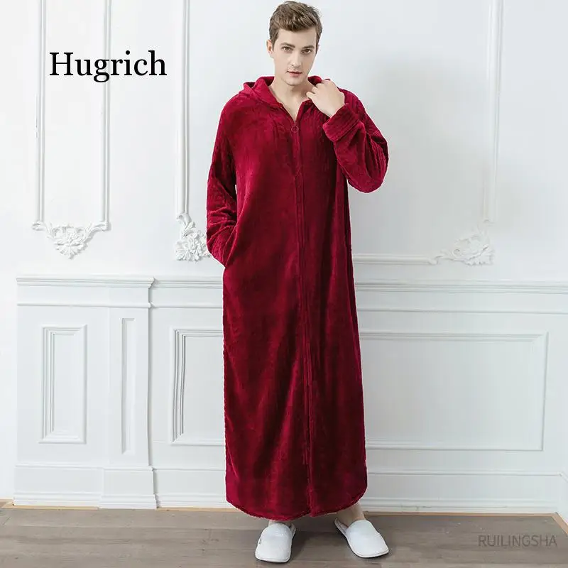 Women Autumn Winter New Zipper Shellfish Velvet Bathrobe Plus Increase Nightgown Men Thickening Pajamas Flannel Home Service