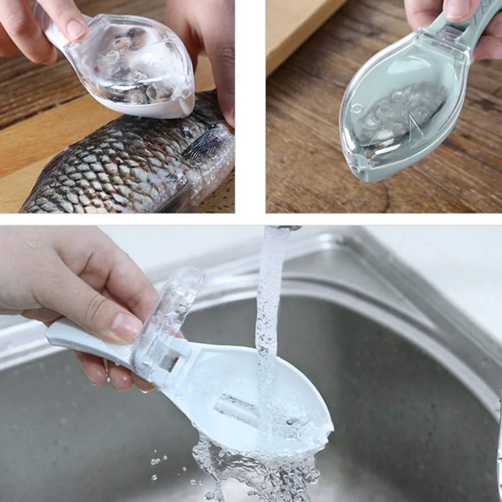 All Plastic Fish Scales Remover Cleaner Skinner Scaler With Cap Fast Cleaning Fish Skin Descaler Plastic Kitchen Fish Tools