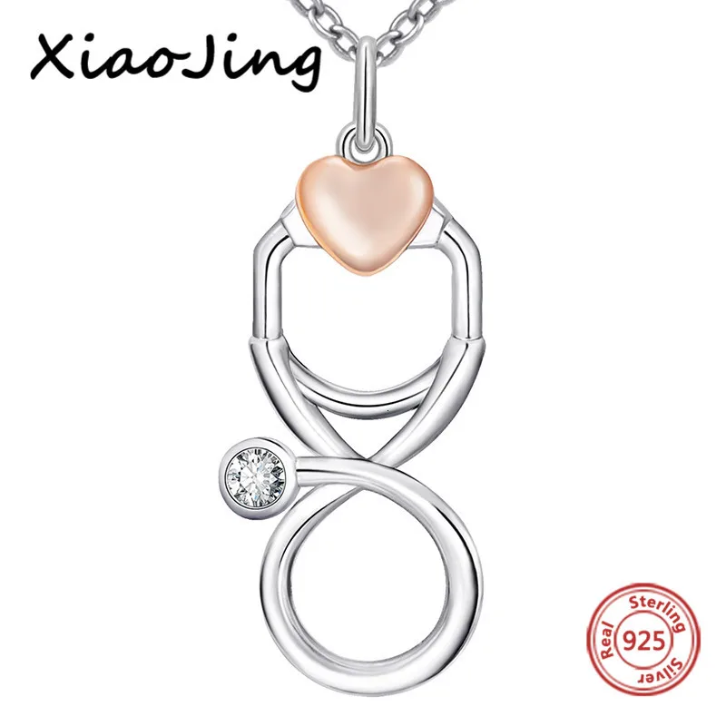 Xiaojing 100% 925 стерлингового серебра любящее сердце стетоскоп цепь Кулон &amp ожерелье