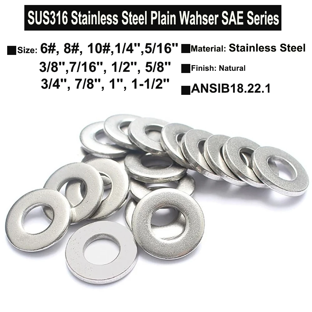6# 8# 10# 12# ~ 1-1/2'' SUS316 Stainless Steel Plain Washers SAE Standard ANSIB18.22.1 / ASTM A325 ANSI 1060 | Строительство и