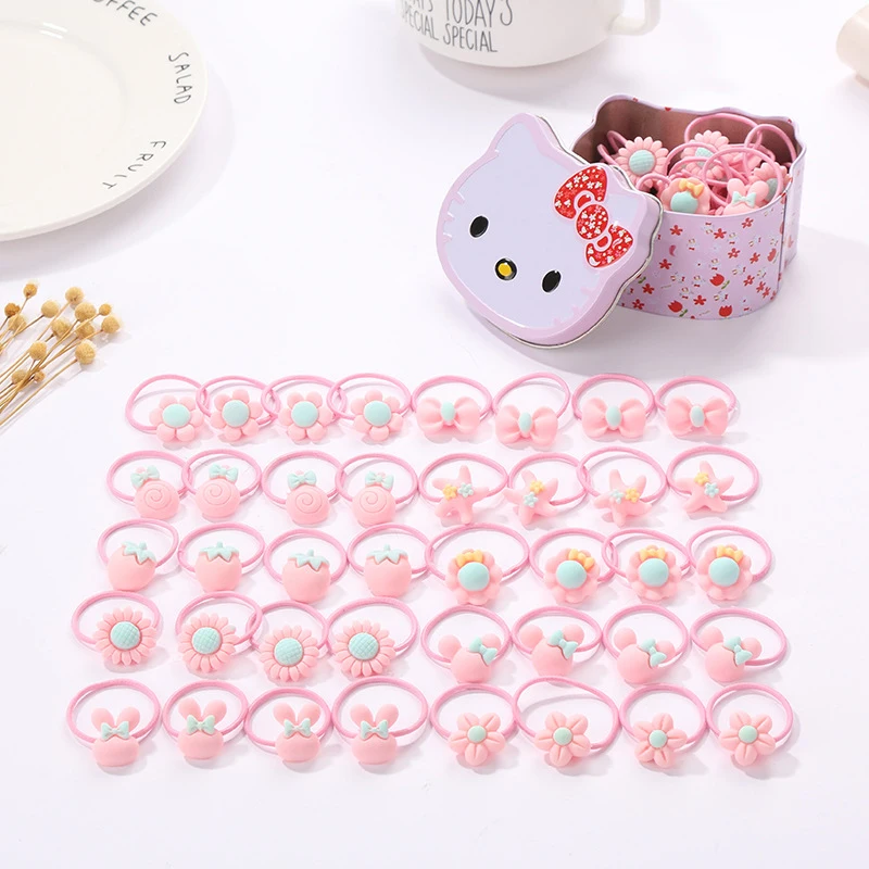 QIANAO 40 шт., железная коробка HelloKitty, упакованная для девочек, эластичные резинки для волос, резинка для волос, резинки для волос, Детские аксессуары для волос - Цвет: MM02-2