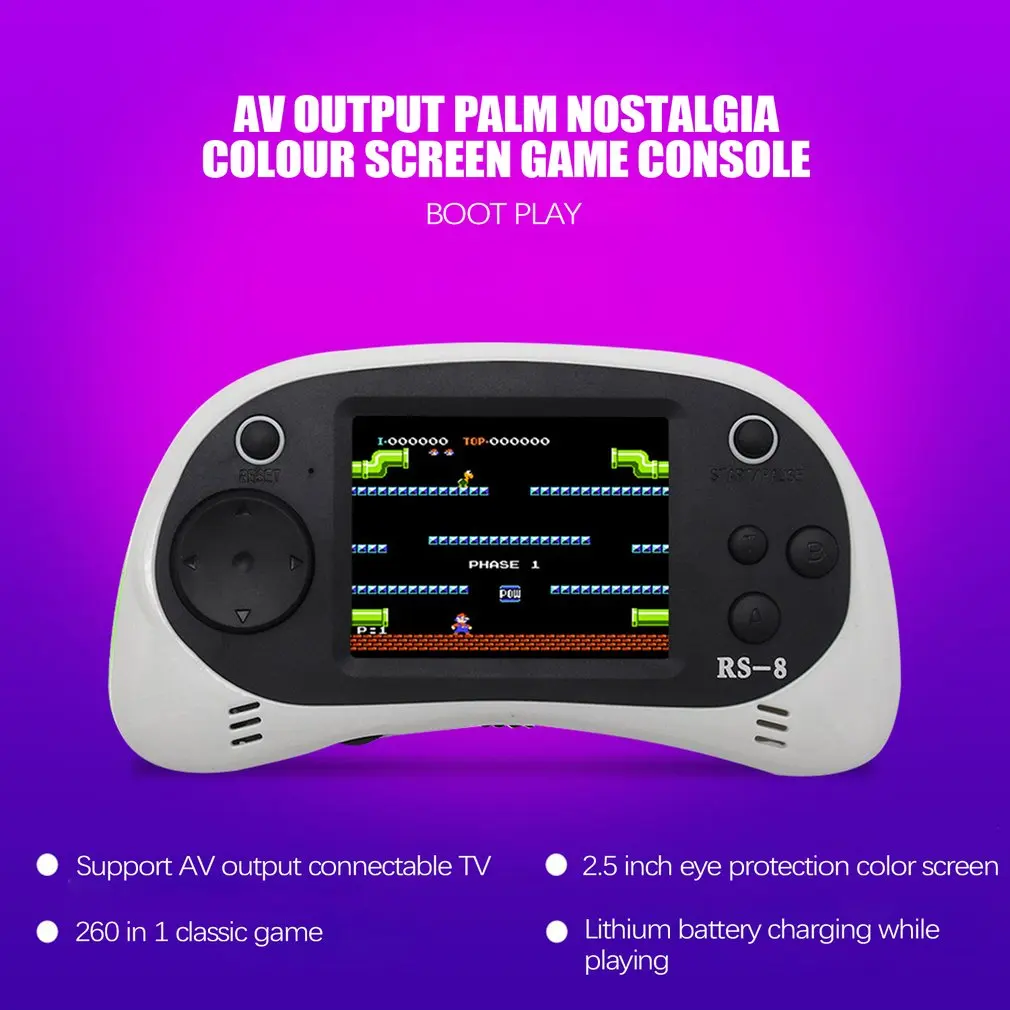 

8 Bit RS-8 USB Charging Retro Game Console Portable 260 Built-in Handheld Game 2.5" LCD Screen Christmas Best Gift for Kids