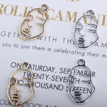 

20pcs Gold Plating Alloy Face Pendant 12 * 23mm Hollow Face Series Women's Earring Necklace Accessories Jewelry Making Charm