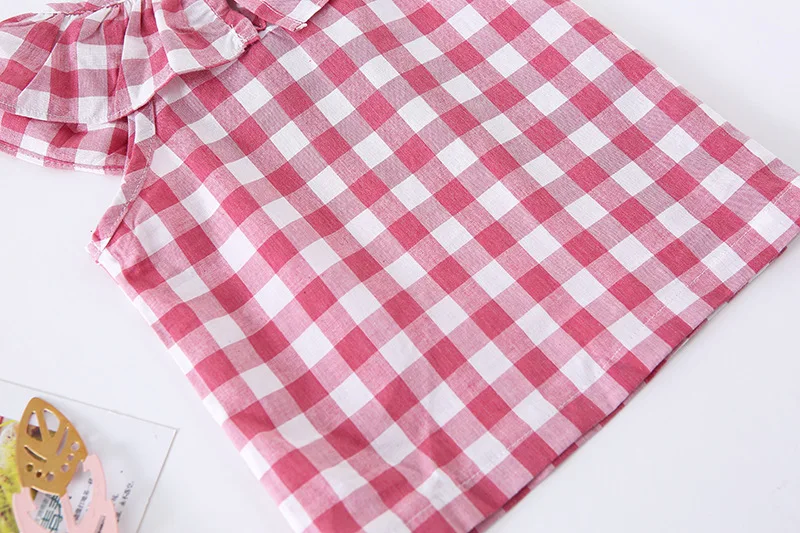 A mu hou/ г., новая летняя детская рубашка в южнокорейском стиле детская хлопковая рубашка в крупную клетку с гофрированным воротником для девочек, топы