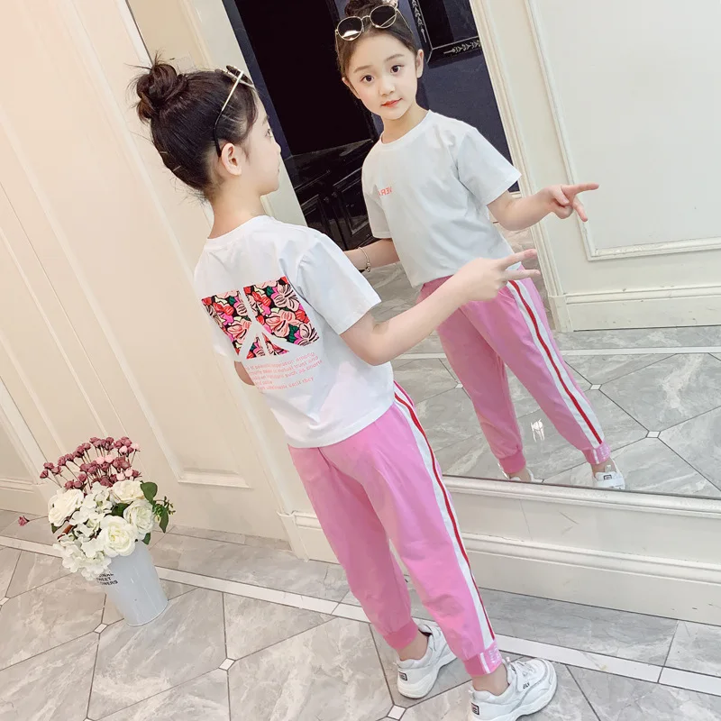 

2019 New Products Sweet Summer CHILDREN'S Suit Girls' Short Sleeve Shirt Big Boy Children Printed Two-Piece Set