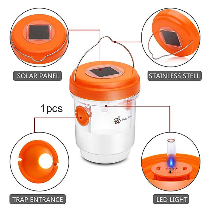 

Solar Powered Wasp Trap with UV LED Light Reusable Outdoor Bees Fly Bugs Catcher Killer VJ-Drop