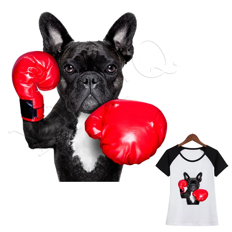 

Custom Stickers Iron-On Transfer Dog With Boxing Gloves Clothes Heat Transfer Iron On Stickers Diy Accessory Applique Clothes