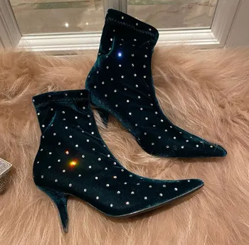 

Women Boots High Heels Shoes Leather Booties Boots-women Luxury Designer Rivets Winter Footwear Zipper Crossdresser Stiletto