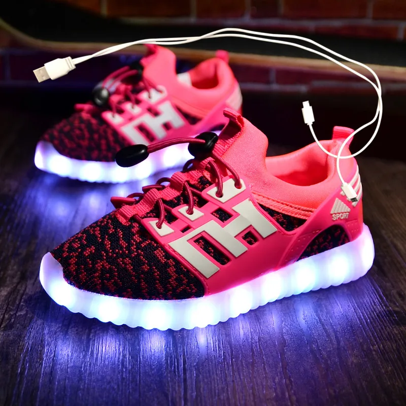 Size 26 37 Kids LED Sneaker Boys Shoes USB Charging Children Shoes with